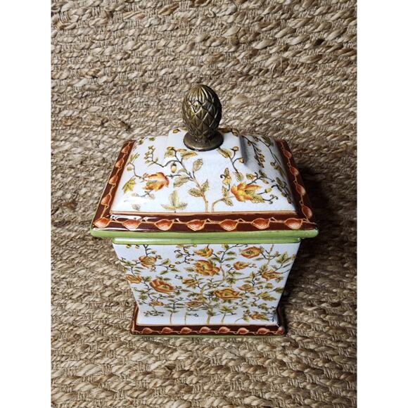 Wong Lee 1895 Rectangle Canister Box Jar Lid Floral Crackled Home Table Decor - Picture 3 of 12